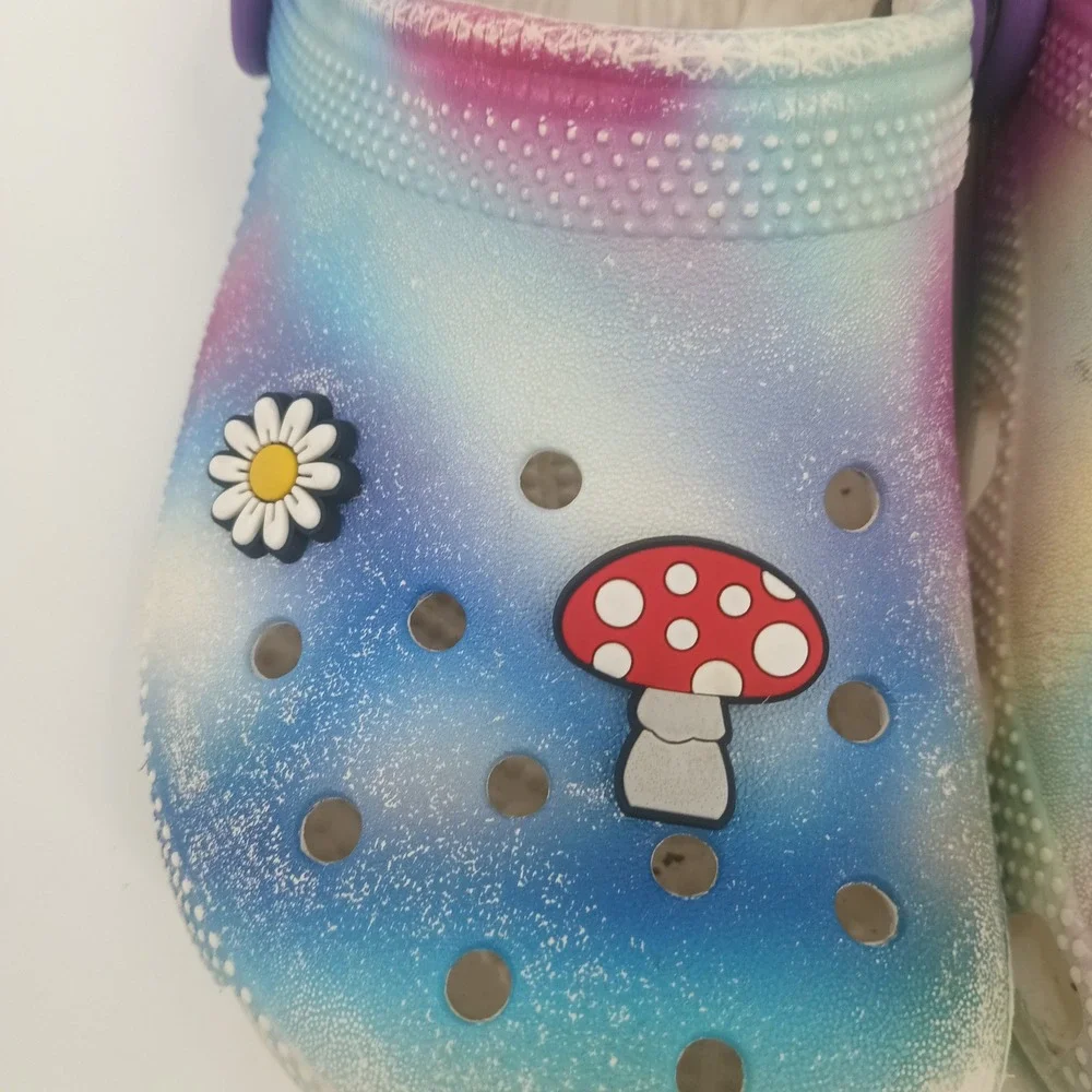 Crocs Kids Classic Tie Dye Galaxy Clogs Purple Blue J2 with Jibbitz Charms